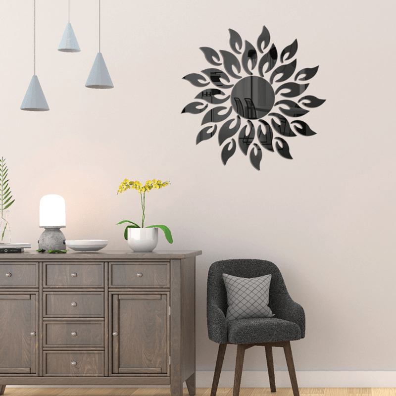 Casa si Gradina - Decoratiuni - Oglinzi - Set 27 Oglinzi Acrilice din PVC Soare cu 26 Raze Negru Diametru 50 cm G Glixicom® - Infinity.ro