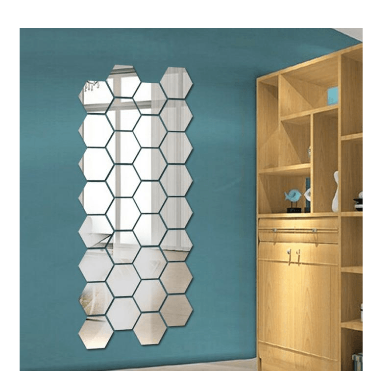 Casa si Gradina - Decoratiuni - Oglinzi - Set 12 Bucati Oglinda Hexagonala Acrilica 12,5 x11x 6,5 cm Diametru 15 cm G Glixicom® - Infinity.ro
