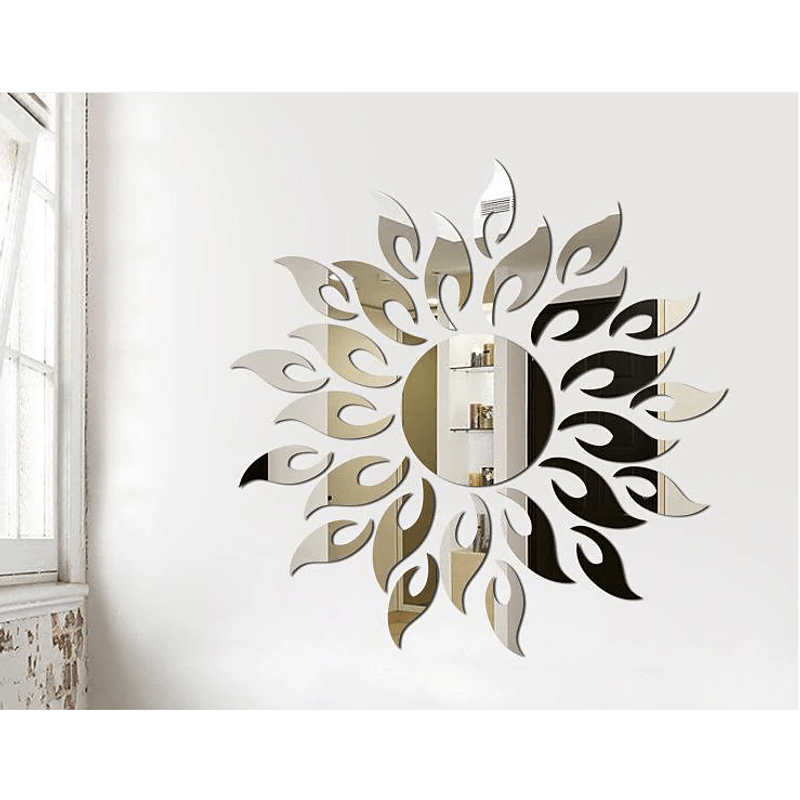 Casa si Gradina - Decoratiuni - Oglinzi - Set 27 Oglinzi Acrilice din PVC Soare cu 26 Raze Argintiu Diametru 50 cm G Glixicom® - Infinity.ro