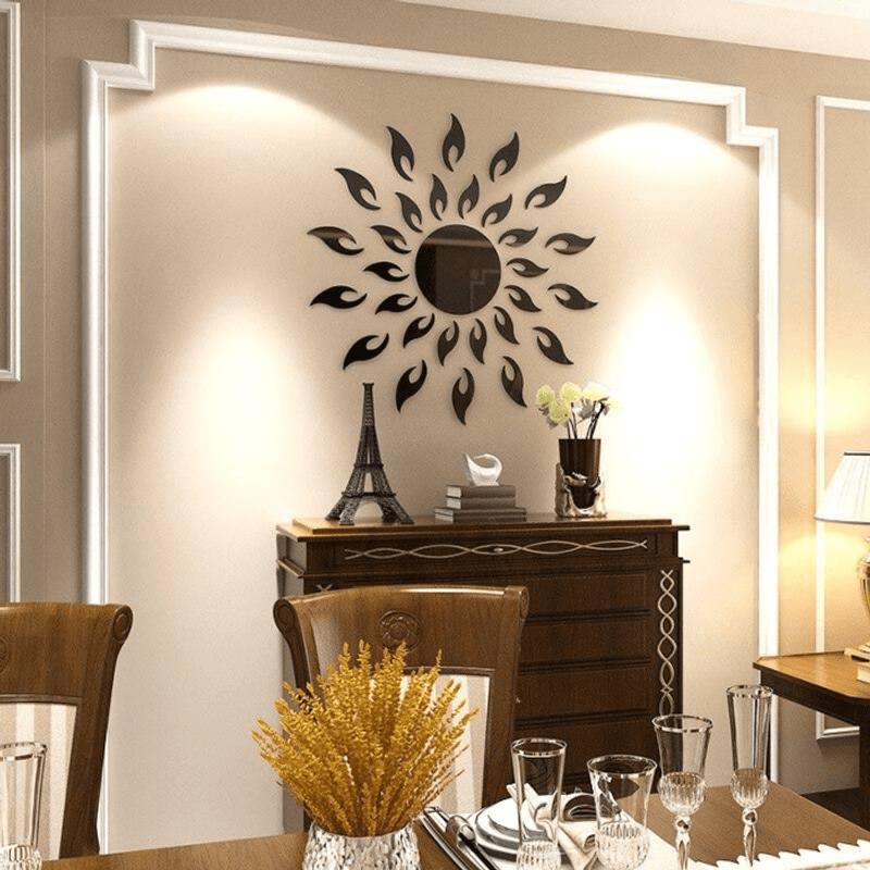 Casa si Gradina - Decoratiuni - Oglinzi - Set 27 Oglinzi Acrilice din PVC Soare cu 26 Raze Negru Diametru 50 cm G Glixicom® - Infinity.ro