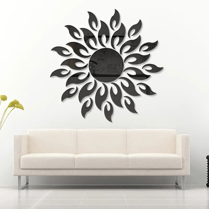 Casa si Gradina - Decoratiuni - Oglinzi - Set 27 Oglinzi Acrilice din PVC Soare cu 26 Raze Negru Diametru 50 cm G Glixicom® - Infinity.ro
