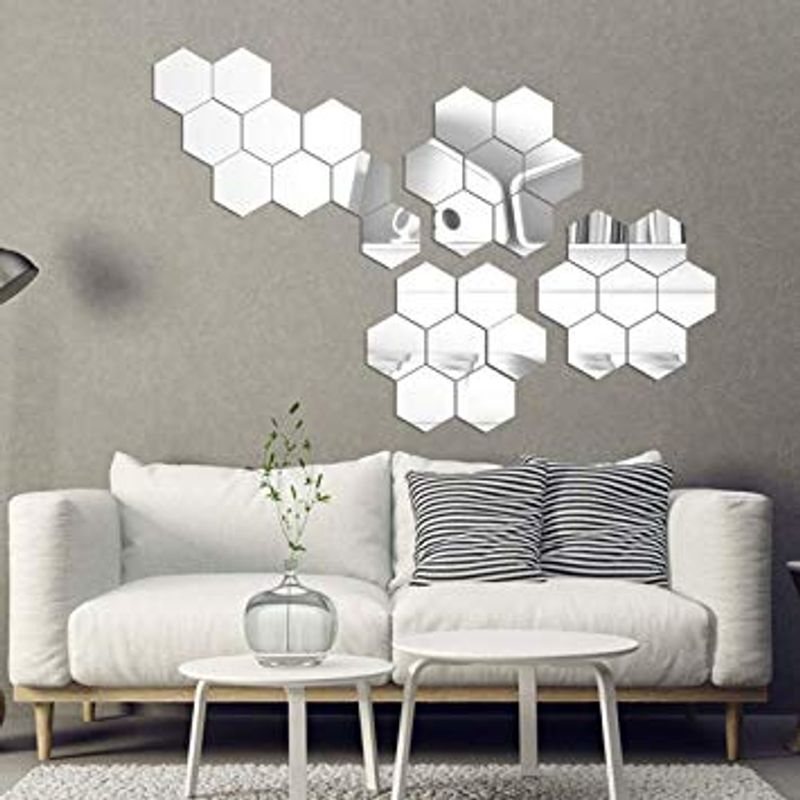 Casa si Gradina - Decoratiuni - Oglinzi - Set 12 Bucati Oglinda Hexagonala Acrilica 12,5 x11x 6,5 cm Diametru 15 cm G Glixicom® - Infinity.ro
