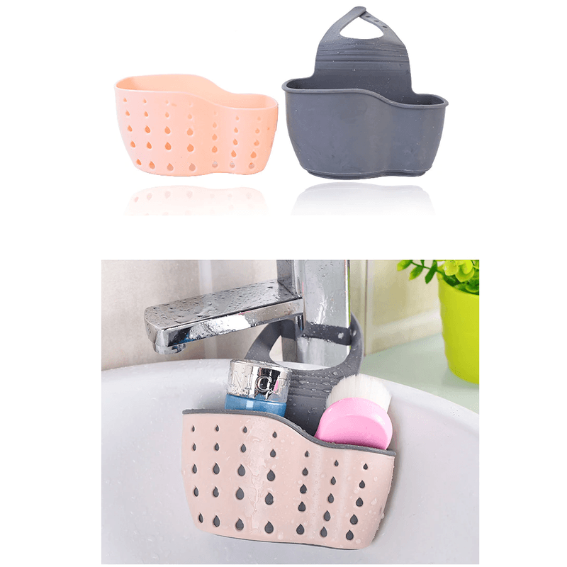 Casa si Gradina - Bucatarie si vesela - Organizare si depozitare bucatarie - Suporturi tacamuri si vase - Suport Organizator din Silicon pentru Burete Bucatarie si Alte Accesorii Baie Roz - Gri G Glixicom® - Infinity.ro