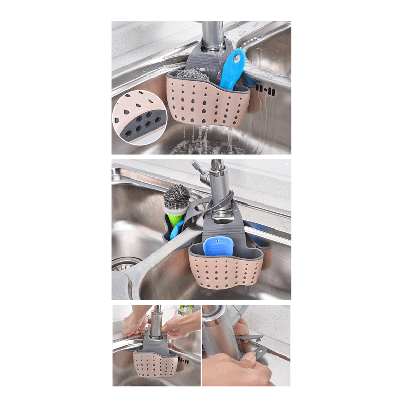 Casa si Gradina - Bucatarie si vesela - Organizare si depozitare bucatarie - Suporturi tacamuri si vase - Suport Organizator din Silicon pentru Burete Bucatarie si Alte Accesorii Baie Roz - Gri G Glixicom® - Infinity.ro