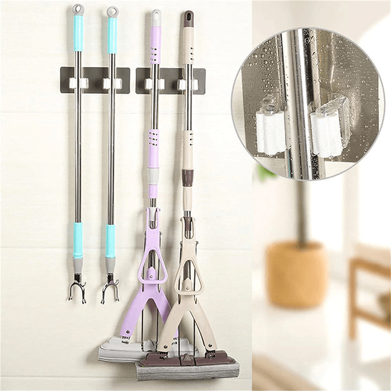 Casa si Gradina - Mobilier - Organizare si depozitare - Cuiere - Set 2 Suporturi Adezive pentru Matura Mop sau Unelte cu Sustinere pana la 3 kg Negru - Infinity.ro