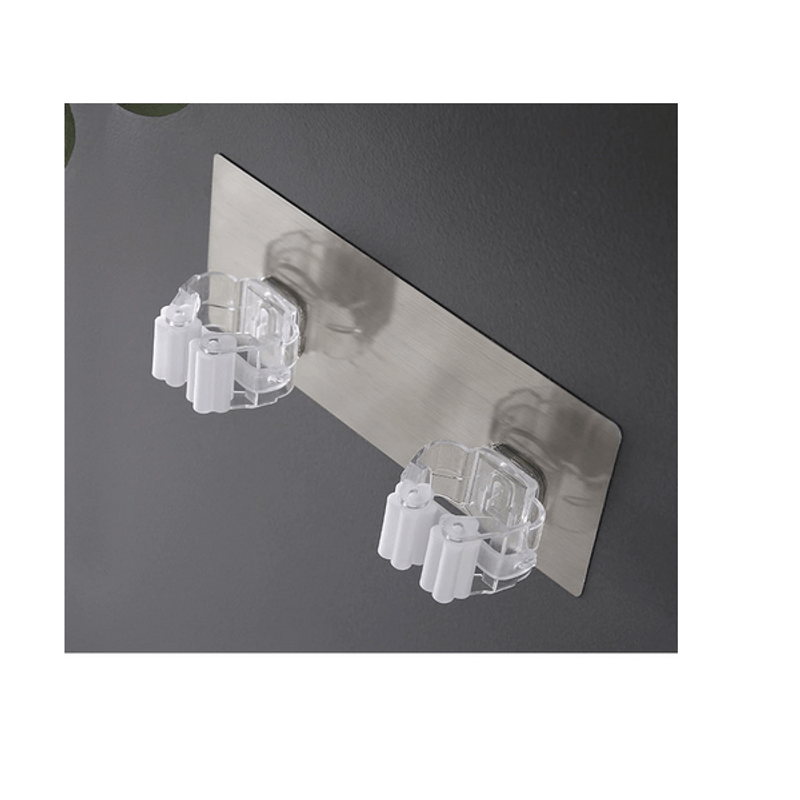 Casa si Gradina - Mobilier - Organizare si depozitare - Cuiere - Set 2 Suporturi pentru Matura Mop sau Unelte Autoadezive cu Sustinere pana la 3 kg Alb - Infinity.ro