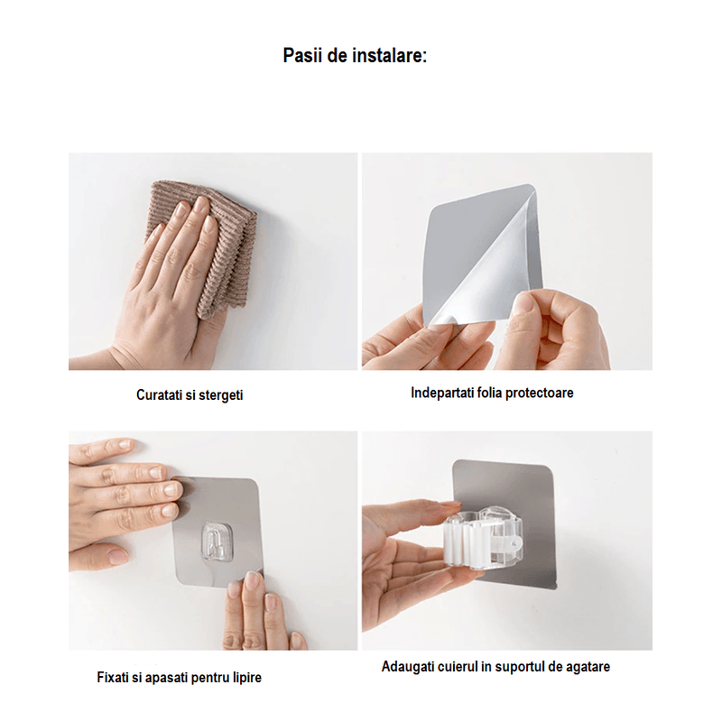 Casa si Gradina - Mobilier - Organizare si depozitare - Cuiere - Set 2 Suporturi pentru Matura Mop sau Unelte Autoadezive cu Sustinere pana la 3 kg Alb - Infinity.ro