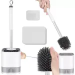 Casa si Gradina - Sanitare - Suporturi si accesorii baie - Accesorii baie - Perie de Baie din Silicon, Alba/Gri, 45x7cm, cu Suport si Compartiment pentru Apa - Kit de Curatenie Modern - Infinity.ro