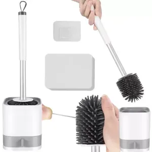 Perie de Baie din Silicon, Alba/Gri, 45x7cm, cu Suport si Compartiment pentru Apa - Kit de Curatenie Modern