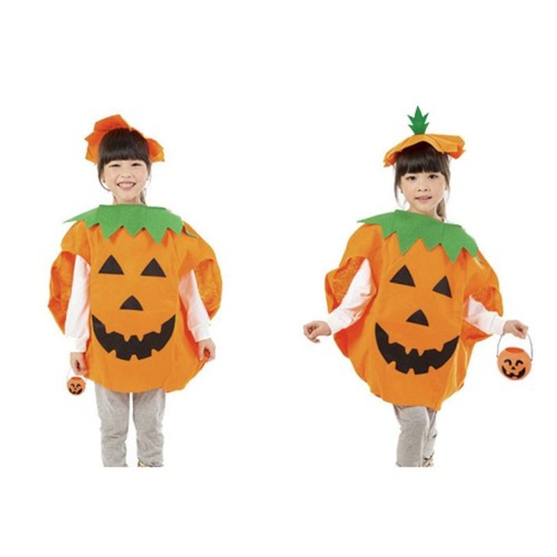 Jucarii, Copii si Bebe - Jucarii si jocuri - Jucarii de rol - Masti si costume copii - Costum de Halloween pentru Copii, Dovleac cu Palarie si Geanta, Portocaliu/Verde, 68.5x85.5 cm - Infinity.ro