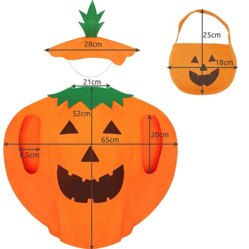 Jucarii, Copii si Bebe - Jucarii si jocuri - Jucarii de rol - Masti si costume copii - Costum de Halloween pentru Copii, Dovleac cu Palarie si Geanta, Portocaliu/Verde, 68.5x85.5 cm - Infinity.ro