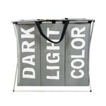 Casa si Gradina - Sanitare - Suporturi si accesorii baie - Accesorii baie - Cos de Rufe Impermeabil cu 3 Compartimente pe Cadru Pliabil, Aluminiu si Tesatura Oxford, 64.5x58x36.5cm, Gri - Infinity.ro