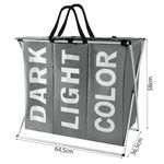 Casa si Gradina - Sanitare - Suporturi si accesorii baie - Accesorii baie - Cos de Rufe Impermeabil cu 3 Compartimente pe Cadru Pliabil, Aluminiu si Tesatura Oxford, 64.5x58x36.5cm, Gri - Infinity.ro
