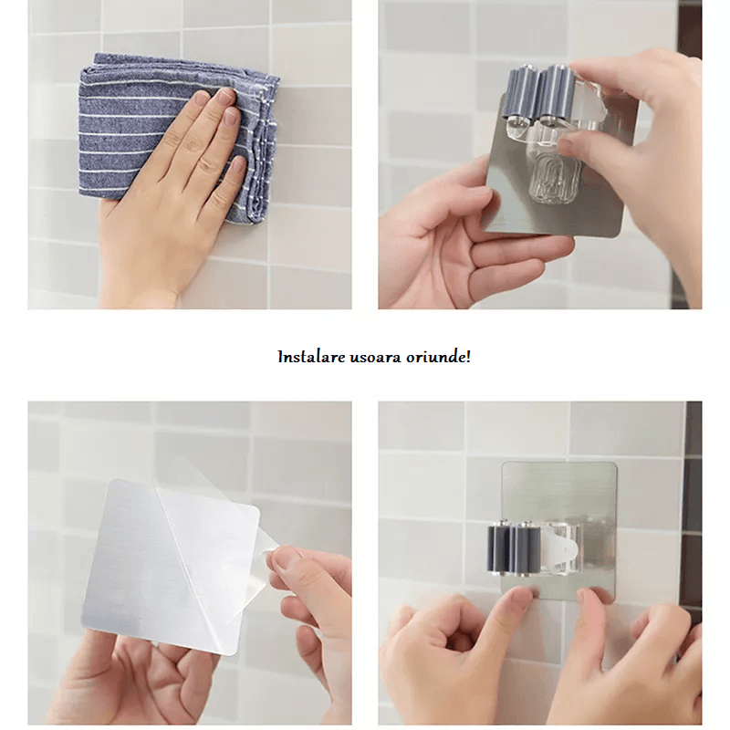 Casa si Gradina - Mobilier - Organizare si depozitare - Cuiere - Set 2 Suporturi Adezive pentru Matura Mop sau Unelte cu Sustinere pana la 3 kg Alb - Infinity.ro