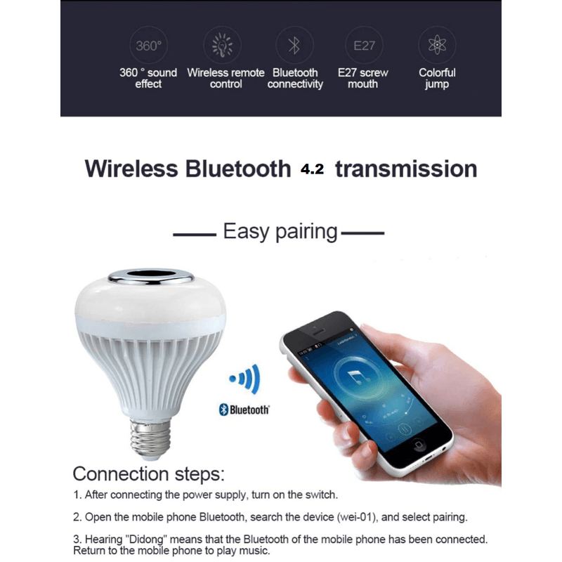 Casa si Gradina - Corpuri si surse de iluminat - Becuri si tuburi neon - Becuri - Bec Led Smart cu Boxa Integrata Conectivitate prin Bluetooth si Joc de Lumini 7 W - Infinity.ro
