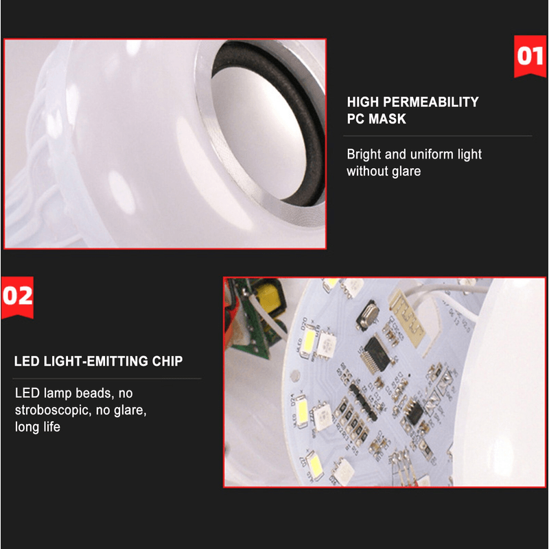 Casa si Gradina - Corpuri si surse de iluminat - Becuri si tuburi neon - Becuri - Bec Led Smart cu Boxa Integrata Conectivitate prin Bluetooth si Joc de Lumini 7 W - Infinity.ro