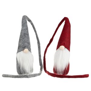 Set 2 Spiridusi Decorativi, Material Simtit, Culoare Gri si Rosu, 29 cm Inaltime, Lungime Totala 93 cm