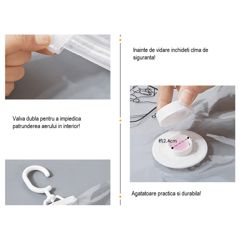 Market - Spalare si intretinere rufe - Produse intretinere textile - Intretinere textile - Sac de Vidat cu 4 Agatatoare pentru Umerase si Valva Dubla de Inchidere 70 x 110 cm G Glixicom® - Infinity.ro