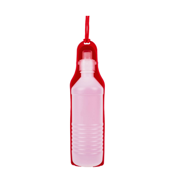 Sticla Apa Caini si Pisici cu Castron pentru Adapare - Portabila Capacitate 500 ml Rosu G Glixicom®
