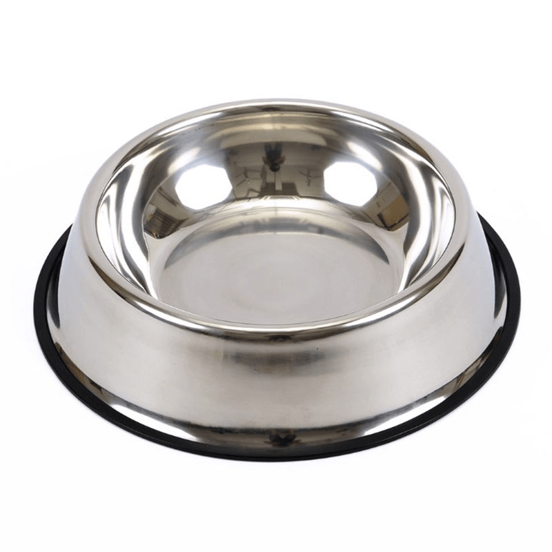 Petshop - Accesorii petshop - Castroane si adapatori - Set 2 Bucati Bol Mancare  Catel sau Pisica din Otel Inoxidabil cu Baza Antiderapanta Diametru Interior 13 cm - Infinity.ro
