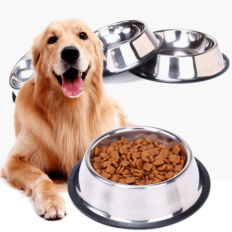 Petshop - Accesorii petshop - Castroane si adapatori - Set 2 Bucati Bol Mancare  Catel sau Pisica din Otel Inoxidabil cu Baza Antiderapanta Diametru Interior 13 cm - Infinity.ro
