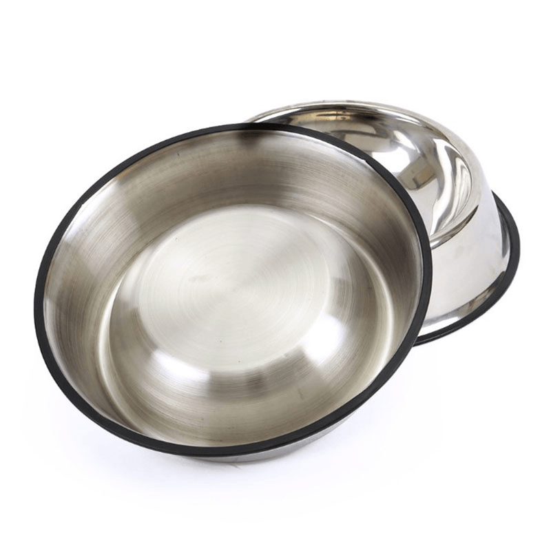 Petshop - Accesorii petshop - Castroane si adapatori - Set 2 Bucati Bol Mancare  Catel sau Pisica din Otel Inoxidabil cu Baza Antiderapanta Diametru Interior 13 cm - Infinity.ro