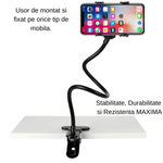 Laptop, Telefoane si Tablete - Telefoane mobile si accesorii - Accesorii Telefoane - Suport si docking telefoane - Suport Flexibil cu Brat si Clema Metalica, Rotatie 360 de Grade 50 cm Negru - Infinity.ro