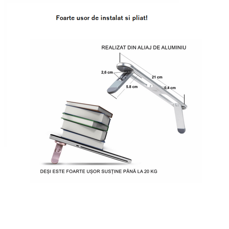 Laptop, Telefoane si Tablete - Laptopuri si accesorii - Accesorii Laptop - Standuri/Coolere notebook - Suport din Aluminiu Pliabil si Portabil Autoadeziv  pentru Laptop cu Inaltime Reglabila pe 4 Nivele G Glixicom® - Infinity.ro