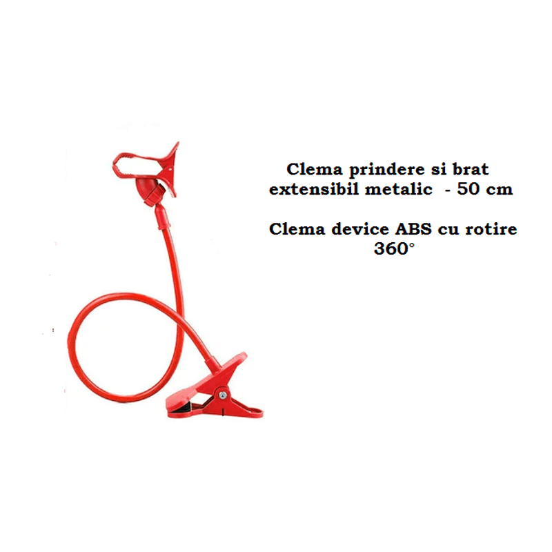 Laptop, Telefoane si Tablete - Telefoane mobile si accesorii - Accesorii Telefoane - Suport si docking telefoane - Suport Flexibil cu Brat si Clema Metalica, Rotatie 360 de Grade 50 cm Rosu - Infinity.ro