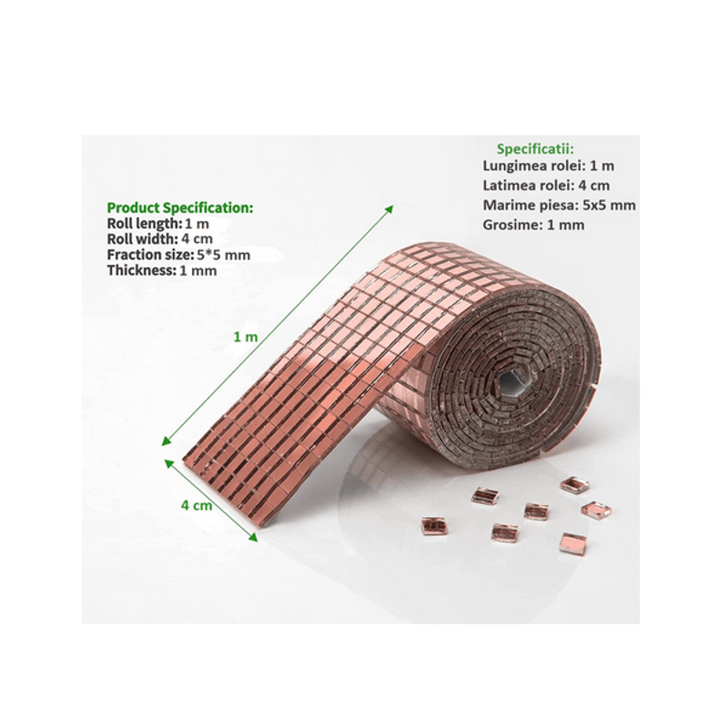 Casa si Gradina - Decoratiuni - Obiecte decorative - Accesorii decorative - Banda Adeziva Decorativa de Tip Mozaic Oglinda Rose Gold 4 x 100 cm G Glixicom® - Infinity.ro