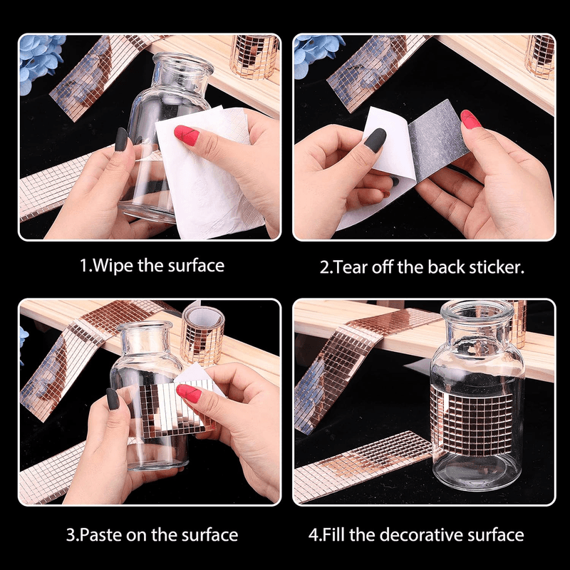 Casa si Gradina - Decoratiuni - Obiecte decorative - Accesorii decorative - Banda Adeziva Decorativa de Tip Mozaic Oglinda Rose Gold 4 x 100 cm G Glixicom® - Infinity.ro