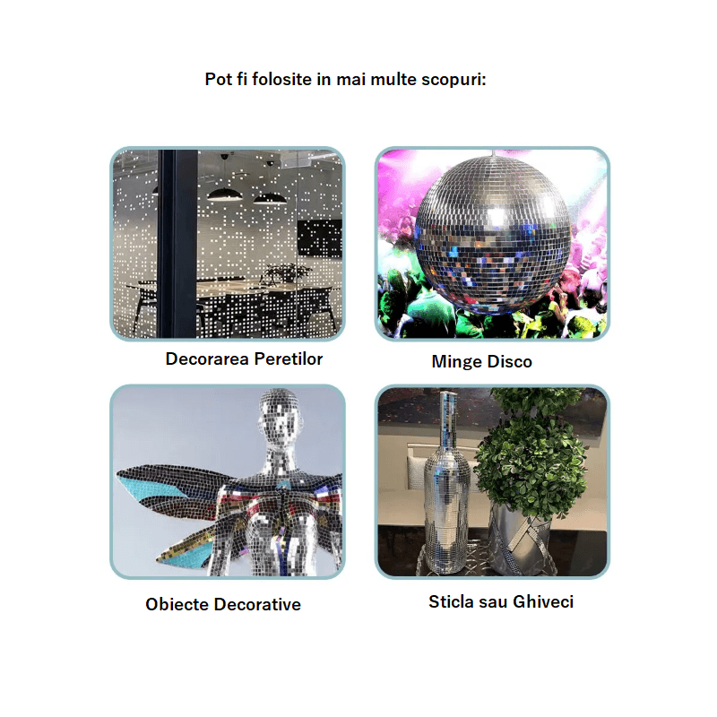 Casa si Gradina - Decoratiuni - Obiecte decorative - Accesorii decorative - Banda Adeziva Decorativa de Tip Mozaic Oglinda Argintiu 4 x 100 cm G Glixicom® - Infinity.ro