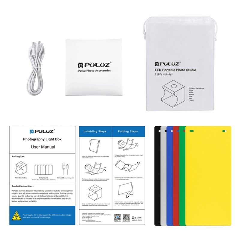 TV, Audio-Video si Foto - Aparate foto si accesorii - Accesorii foto si video - Alte accesorii foto & video - Studio Foto Portabil  cu 6 Fundaluri Colorate si 2 Benzi LED cu Alimentare USB G Glixicom® - Infinity.ro