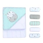 Jucarii, Copii si Bebe - Igiena si ingrijire - Baia bebelusului - Prosoape si halate de baie copii - Set cadou bebelusi prosop cu gluga si 5 mini prosopele - zebra - Infinity.ro