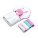 Jucarii, Copii si Bebe - Igiena si ingrijire - Baia bebelusului - Prosoape si halate de baie copii - Set cadou bebelusi cu 4 mini prosopele si prosop cu gluga din bumbac - iepuras - Infinity.ro