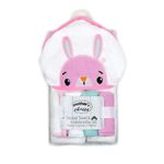 Jucarii, Copii si Bebe - Igiena si ingrijire - Baia bebelusului - Prosoape si halate de baie copii - Set cadou bebelusi cu 4 mini prosopele si prosop cu gluga din bumbac - iepuras - Infinity.ro