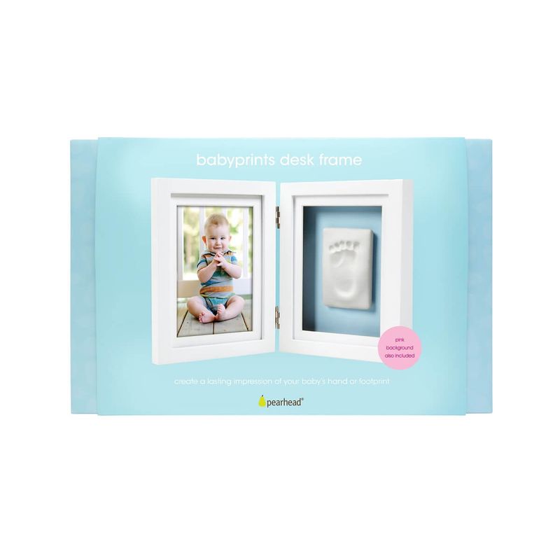 Market - Cadouri - Rame si albume foto - Pearhead - Kit rama foto dubla cu amprenta mulaj manuta sau piciorus - alba - Infinity.ro