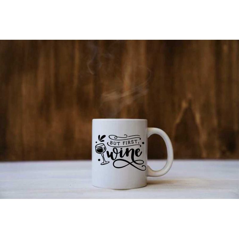 Casa si Gradina - Bucatarie si vesela - Cani si pahare - Cani si cesti - Cana cu mesaj "But first wine" 300 ml - Infinity.ro