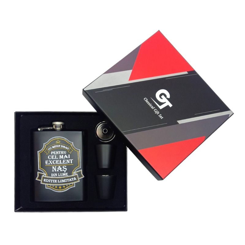 Market - Cadouri - Cadouri personalizate - Set plosca "Pentru cel mai excelent nas din lume", 235 ml - Infinity.ro