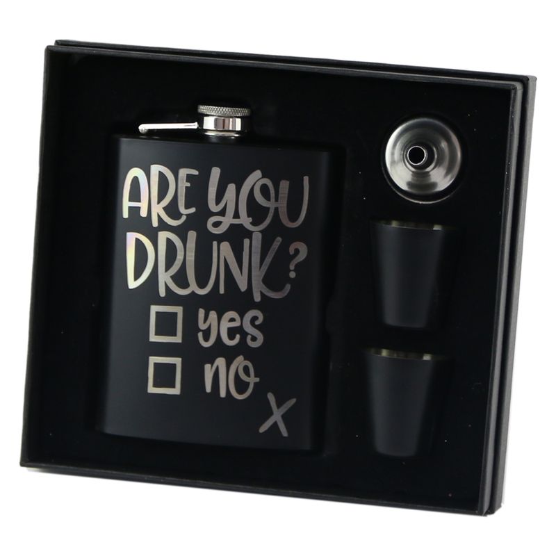 Market - Cadouri - Cadouri personalizate - Set cadou "Are you Drunk", plosca, palnie, si 2 pahare - Infinity.ro