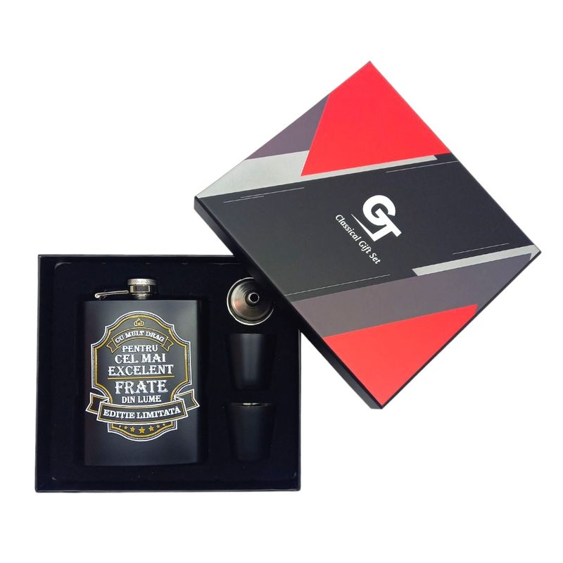 Market - Cadouri - Cadouri personalizate - Set plosca "Pentru cel mai excelent frate din lume", 235 ml - Infinity.ro