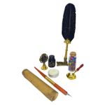 Carti si Birotica - Birotica - Instrumente de scris - Pixuri si stilouri - Set stilou caligrafie cu pana + stilou din lemn, calimara, sigiliu, suport metalic, ceara, lumanare, plic scrisoare - Infinity.ro