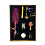 Carti si Birotica - Birotica - Instrumente de scris - Pixuri si stilouri - Set stilou cu pana rosie, Ceara pentru Sigiliu, Stampila, Lingurita, 5 Penite si Suport - Infinity.ro