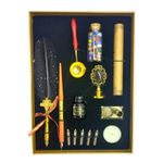 Carti si Birotica - Birotica - Instrumente de scris - Pixuri si stilouri - Set stilou caligrafie cu pana + stilou din lemn, calimara, sigiliu, suport metalic, ceara, lumanare, plic scrisoare - Infinity.ro