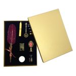 Carti si Birotica - Birotica - Instrumente de scris - Pixuri si stilouri - Set stilou cu pana rosie, Ceara pentru Sigiliu, Stampila, Lingurita, 5 Penite si Suport - Infinity.ro