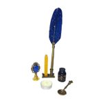 Carti si Birotica - Birotica - Instrumente de scris - Pixuri si stilouri - Set stilou cu pana albastra, Ceara pentru Sigiliu, Stampila, Lingurita, 5 Penite si Suport - Infinity.ro