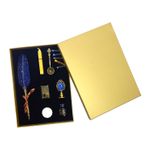 Carti si Birotica - Birotica - Instrumente de scris - Pixuri si stilouri - Set stilou cu pana albastra, Ceara pentru Sigiliu, Stampila, Lingurita, 5 Penite si Suport - Infinity.ro