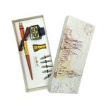 Carti si Birotica - Birotica - Instrumente de scris - Pixuri si stilouri - Set stilou caligrafie din lemn, cu 5 penite, calimara de cerneala si suport pentru birou - Infinity.ro