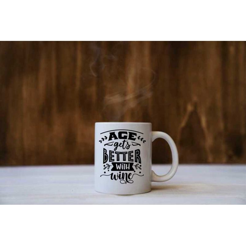 Casa si Gradina - Bucatarie si vesela - Cani si pahare - Cani si cesti - Cana cu mesaj "Age gets better with wine" 300 ml - Infinity.ro