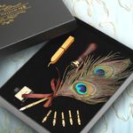 Carti si Birotica - Birotica - Instrumente de scris - Pixuri si stilouri - Set stilou cu pana de paun, calimara, ceara cu sigiliu si 5 penite - Infinity.ro